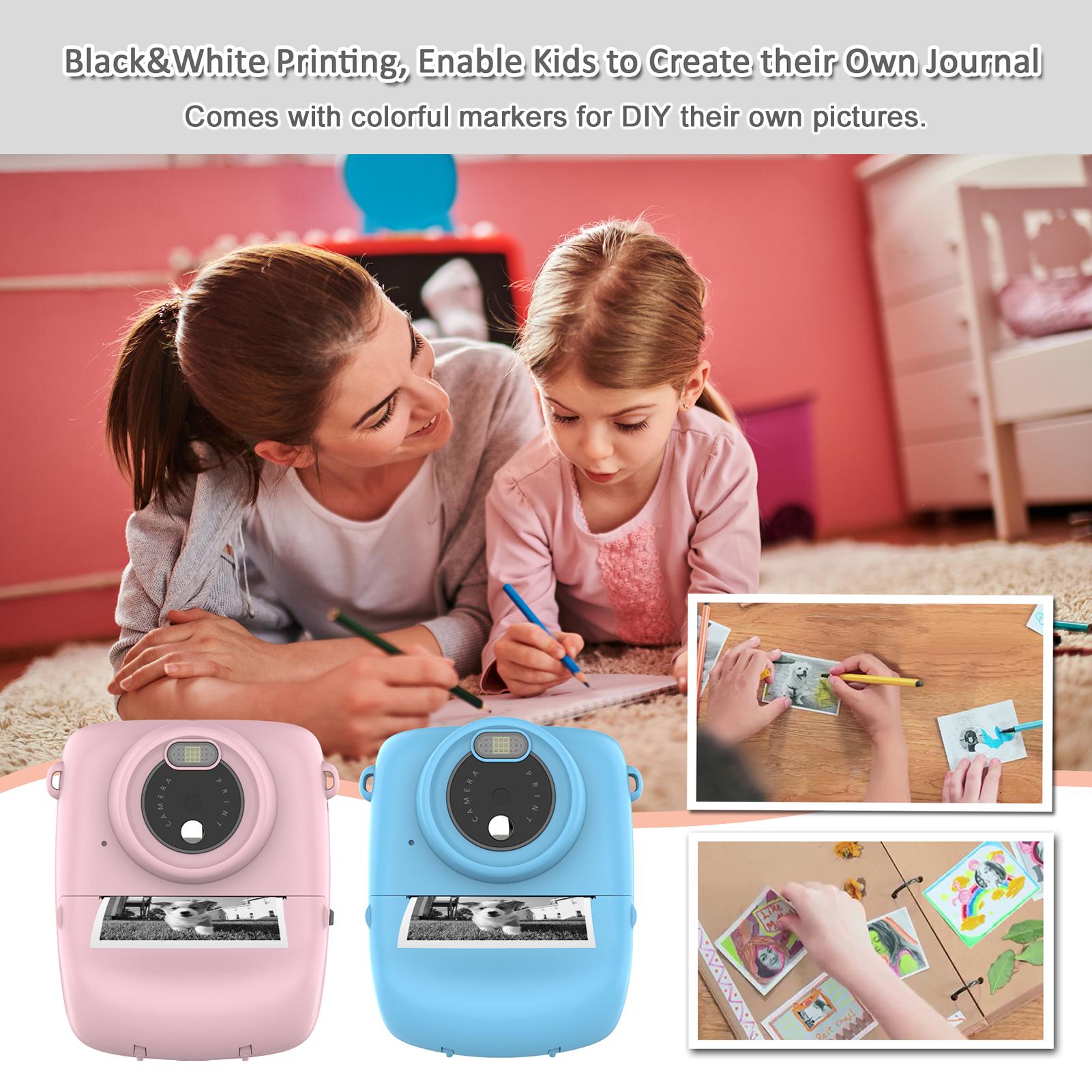 Portable Kids Instant Print Camera Digital Video Camera 1080P 18MP 2.3Inch Screen with Photo Frames Sticker Hanging Rope