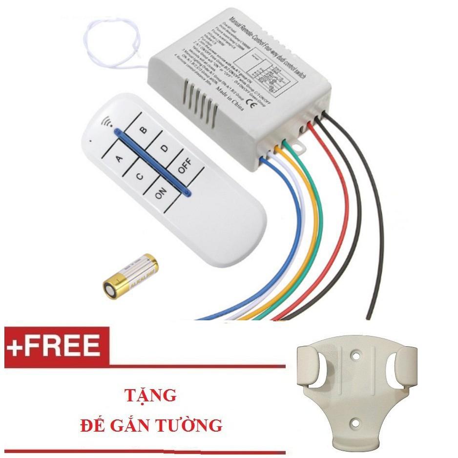 Công tắc điều khiển từ xa sóng radio RF 4 cổng (4 kênh ,4 đèn) xuyên tường, công tắc bật tắt điện từ xa