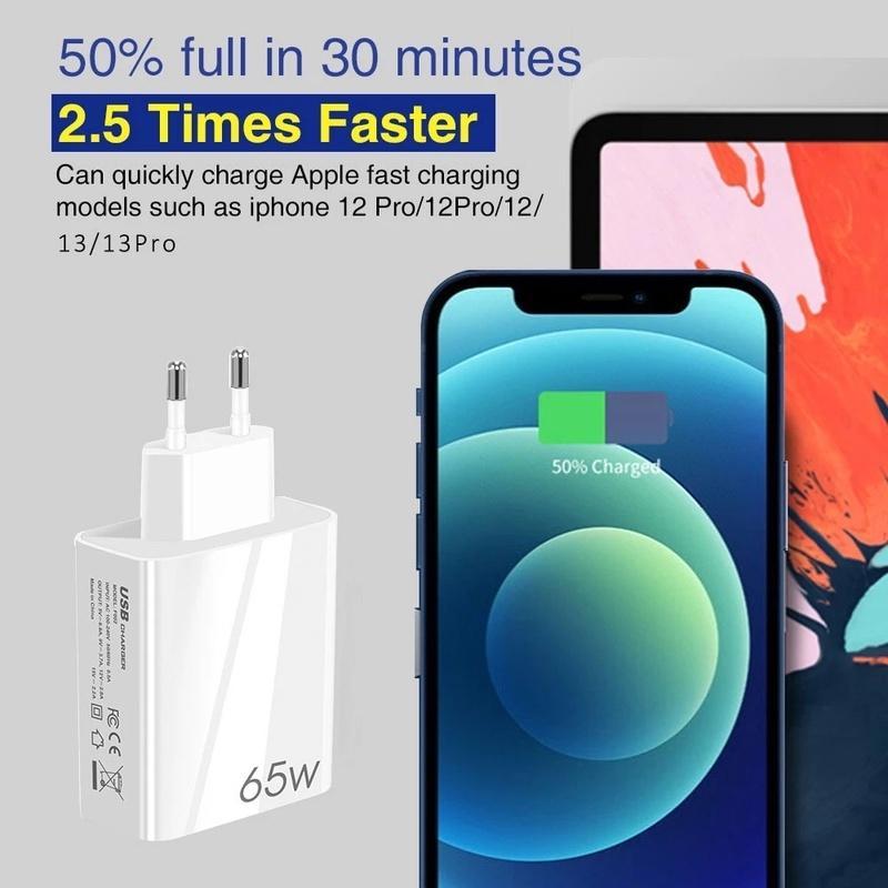 Củ Sạc 65W 2 Cổng US EU Cho IPhone Và Android Điện Thoại