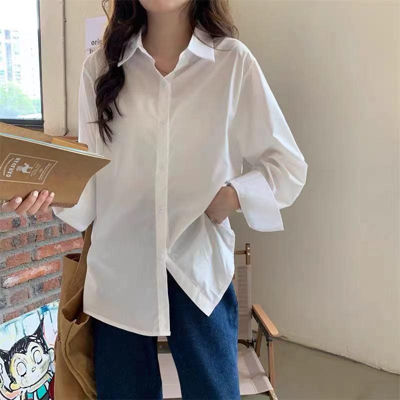 Áo Sơ Mi Trắng Nữ Form Rộng YURITA Vạt Bầu Dáng Dài Phong Cách Hàn Quốc Ulzzang Vintage