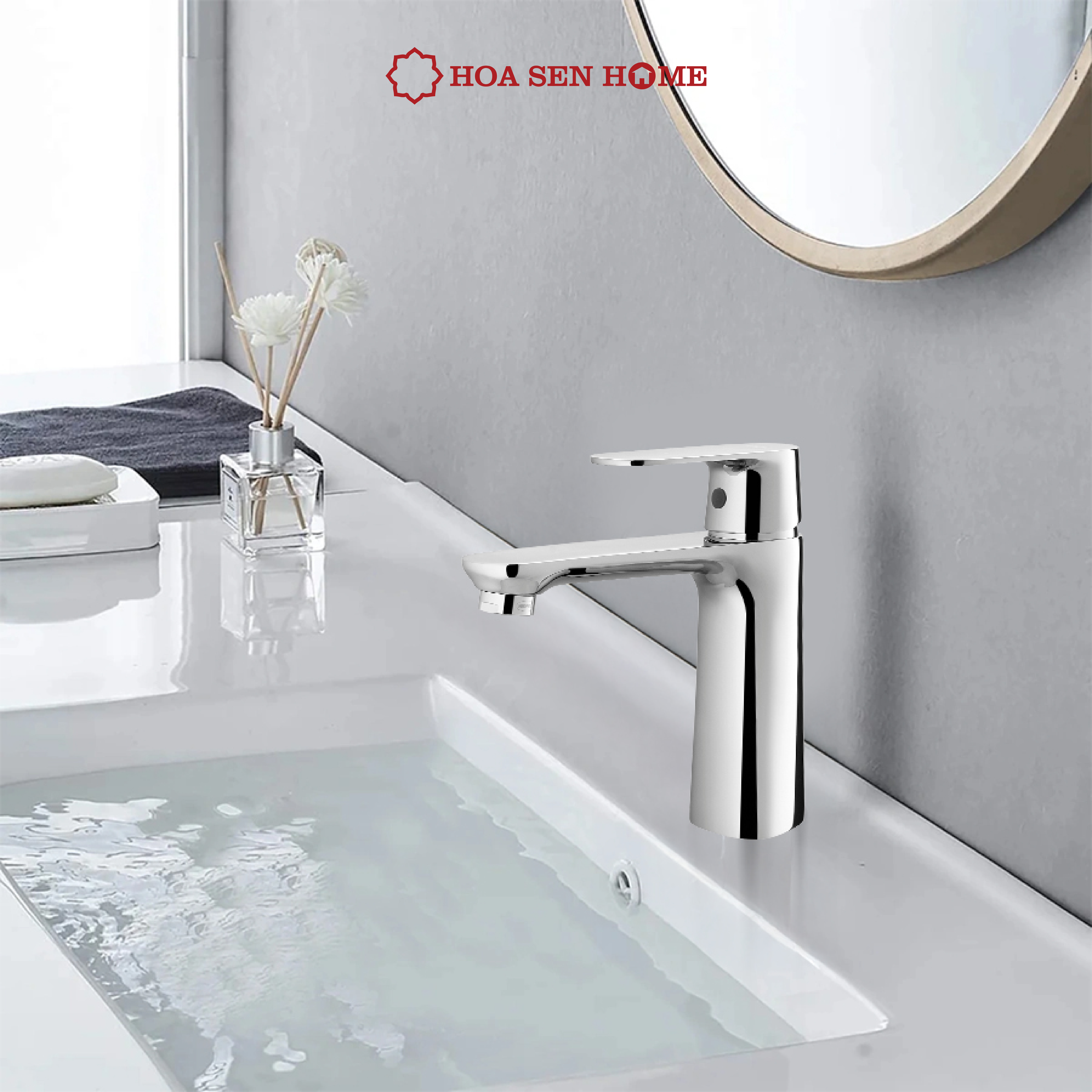 Vòi lavabo nóng lạnh TUSLO F006 Luxury chất liệu đồng nguyên chất, mạ Crom-Niken, công nghệ tạo bọt khí hiện đại - Hoa Sen Home - Hàng chính hãng