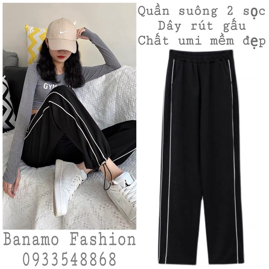 Quần Jogger 2 Sọc Form Ống Rộng Để Suông Hoặc Rút Dây Bo Gấu Vải Mịn Mềm Mát Thời Trang 904