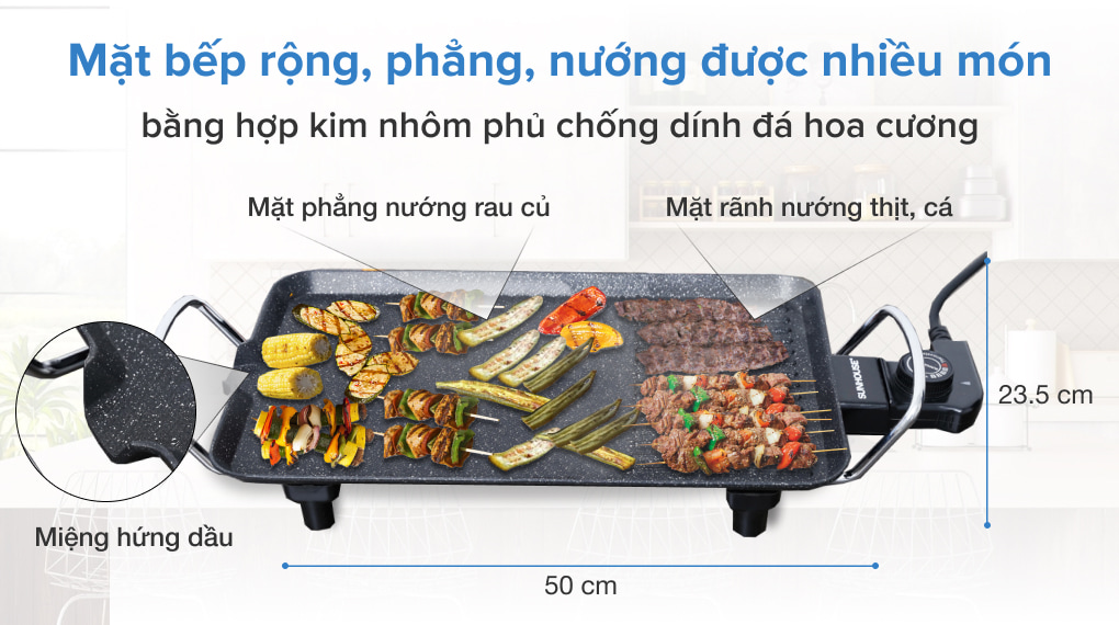 Vỉ nướng điện Sunhouse SHD4607 1500 W - Hàng Chính Hãng 100%