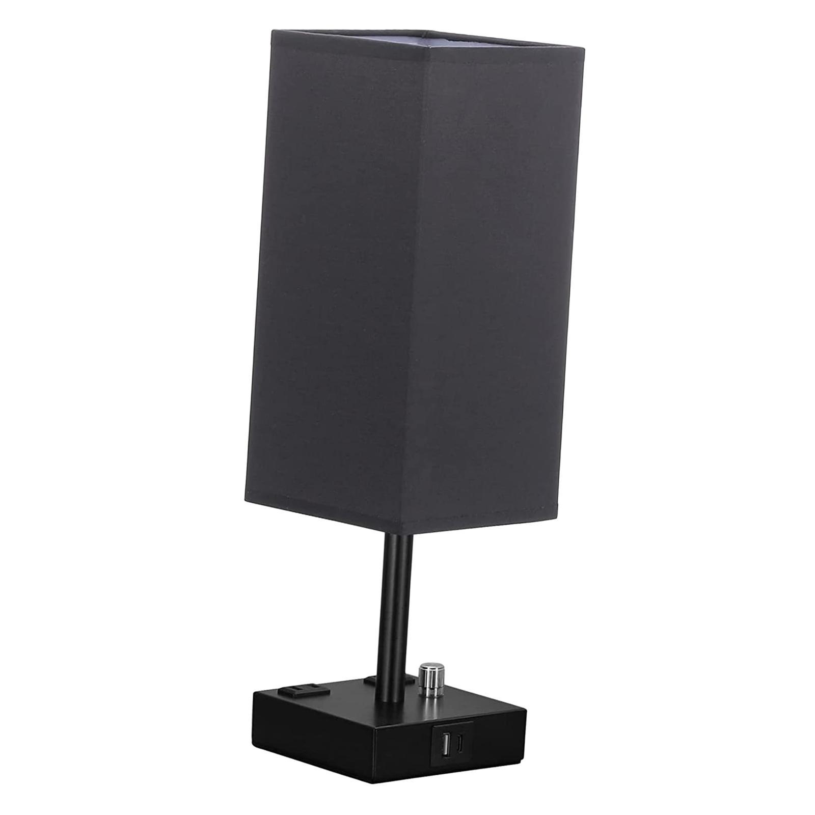 Bedside Lamp, Table Lamp with USB Ports and Outlets with Linen Shade Dimmable NightStand Lamp, Desk Lamp for Room Decor