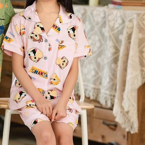 Bộ Pijama cộc tay hình sóc xuất Hàn  bé gái 2-14 tuổi