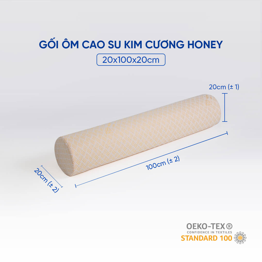 Gối ôm cao su Kim Cương Honey 20x100cm ( kháng khuẩn, thoáng mát, 100% cao su thiên nhiên)