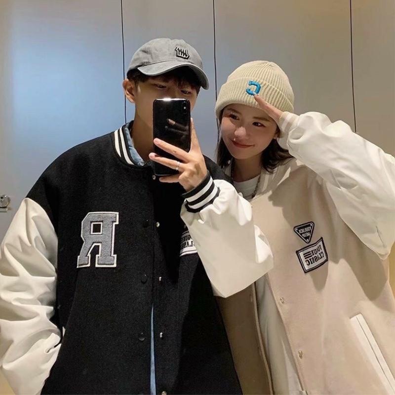 Áo khoác nhung nam nữ bomber unisex gió jacket cúc bấm form rộng local brand ulzzang phong cách hàn quốc đep CHỮ R