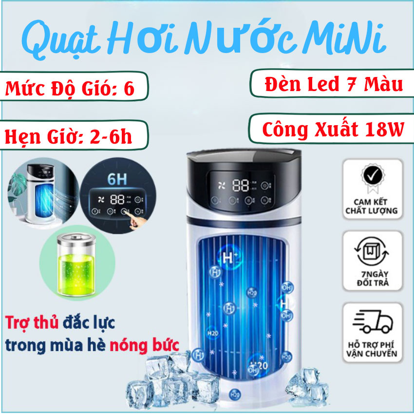 Quạt Điều Hoà Hơi Nước Mini Amoi, Quạt Hơi Nước Phun Sương Mini Để Bàn 6 Cấp Độ Gió, Dung Tích Bình 300ml Chức Năng Hẹn Giờ Có Đèn Led, Thiết Kế Hiện Đại