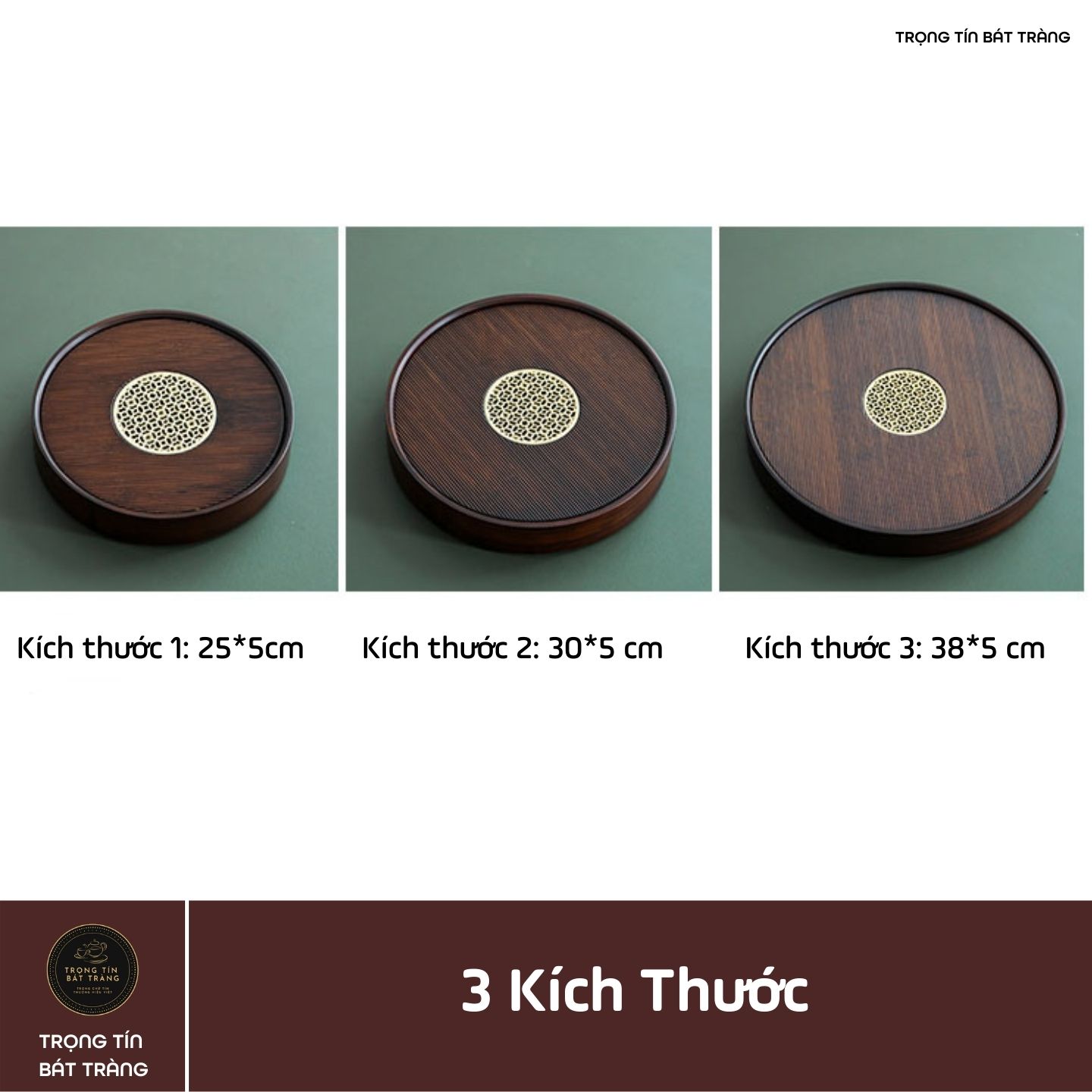 Khay Trà Tre Cao Cấp Hình Tròn 3 Kích Thước KT 64