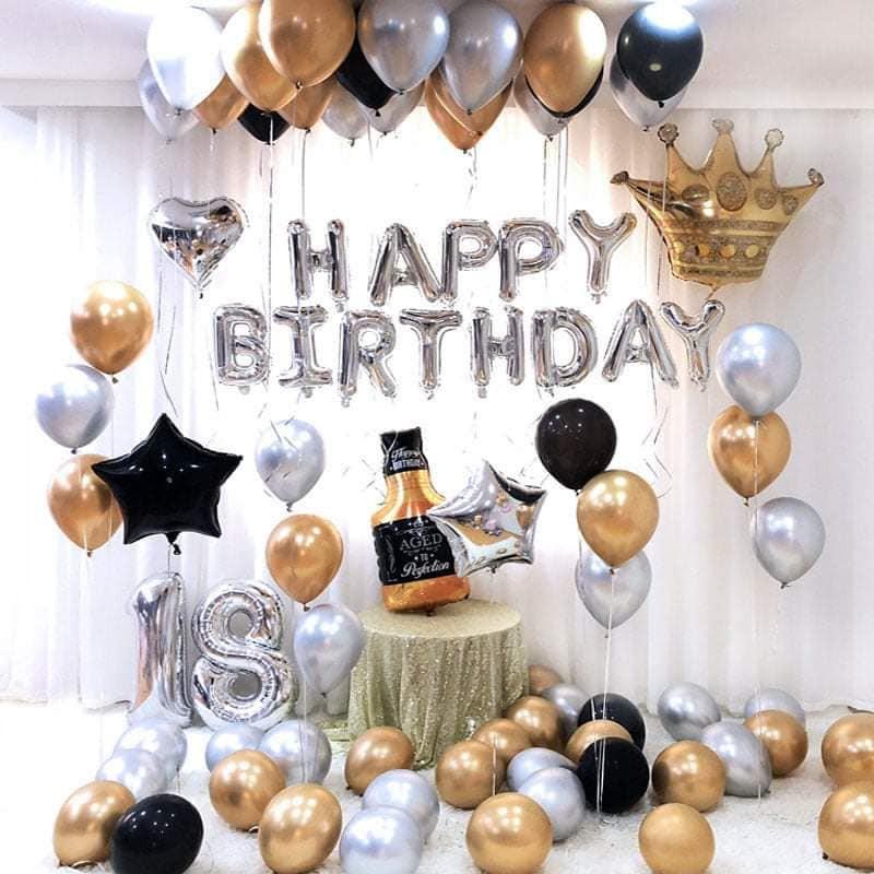 Combo trang trí sinh nhật Happy Birthday kèm bóng các loại