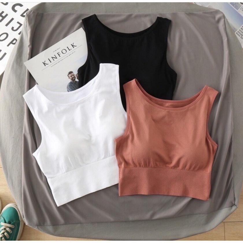 Áo croptop nữ sát nách ba lỗ thun mút mỏng không tay Bra kiểu ôm body tank top vải cotton co giãn