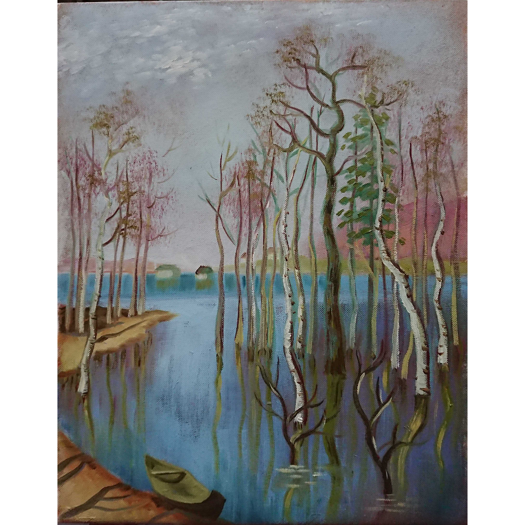 Mùa xuân,Con nước - Tranh Sơn Dầu Vẽ Tay 30x40cm