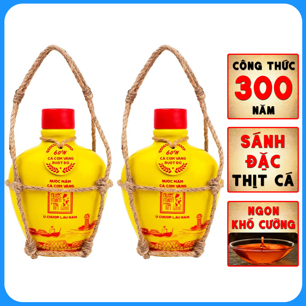 Đặc Sản Phan Thiết - [Combo 02 Bình Gốm 60 Đạm] Nước Mắm Tĩn Cá Cơm Vàng Ruột Đỏ Độ Đạm 60N 250Ml Rin Nguyên Chất Không Chất Bảo Quản