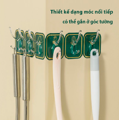 Móc Dán Tường Gấp Khúc Siêu Dính, Thanh 6 Móc Treo Gấp Khúc Không Cần Khoan Tường GD763-6Khuc