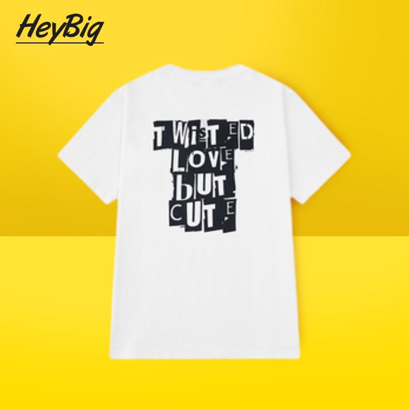 Áo Phông Ngắn Tay Nelly Heybig in chữ sau lưng Phong Cách Hồng Kông Mùa Hè Áo Cặp Đôi Rộng Rãi