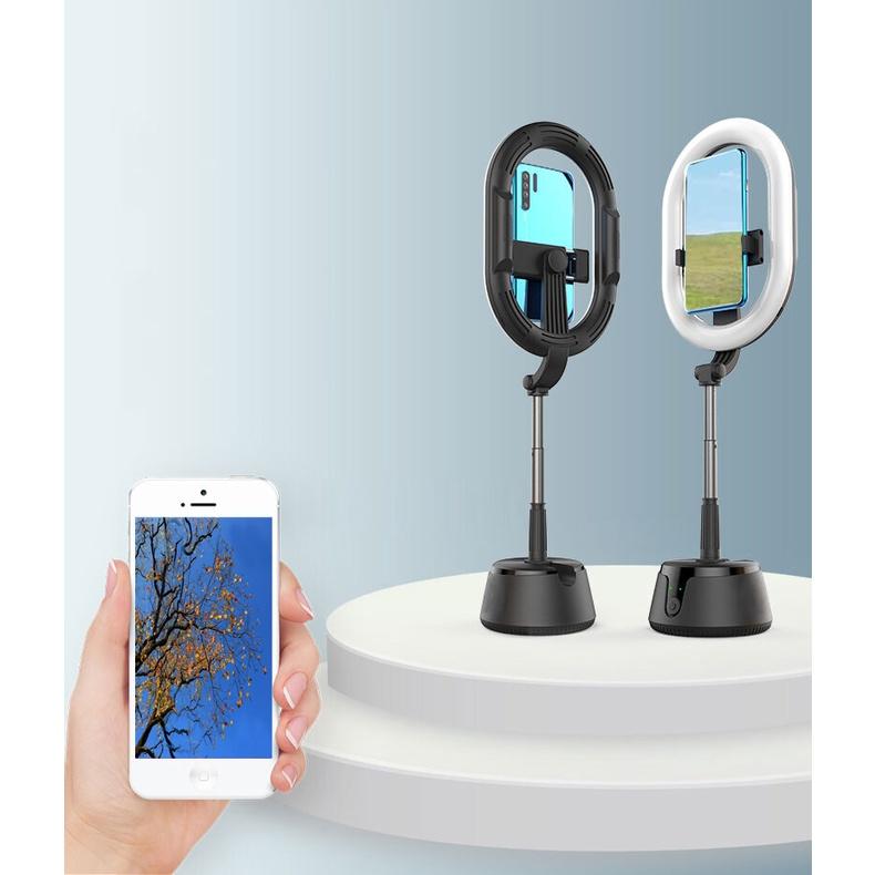 Đèn livestream A10 5 in 1 tích hợp Giá đỡ điện thoại có 3 chế độ sáng nhận dạng khuân mặt xoay tự động