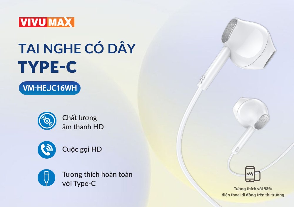 Tai nghe dây chân Type C Vivumax JC16 tương thích các thiết bị có cổng Type C - Hàng Chính Hãng, Bảo Hành Chính Hãng