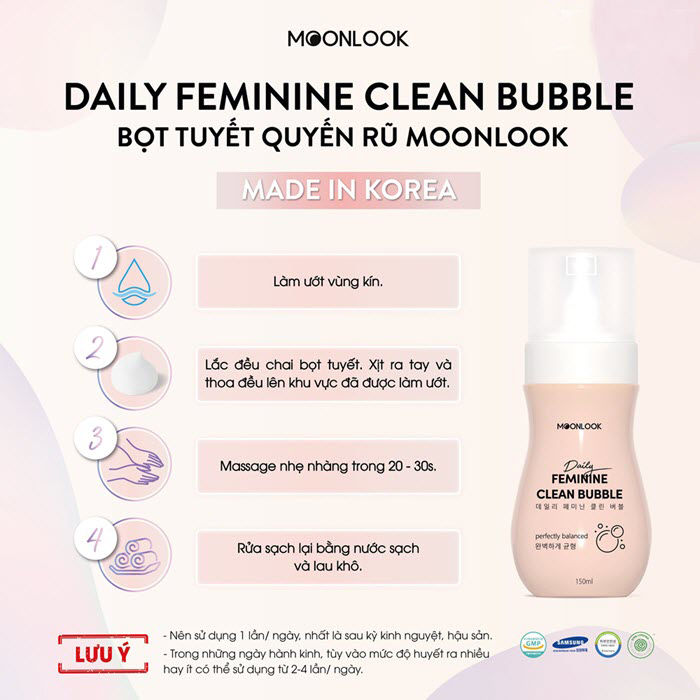 Dung Dịch Vệ Sinh MoonLook Daily Feminine Clean Bubble Dung Dịch Vệ Sinh Phụ Nữ Dạng Bọt Tuyết 150ml