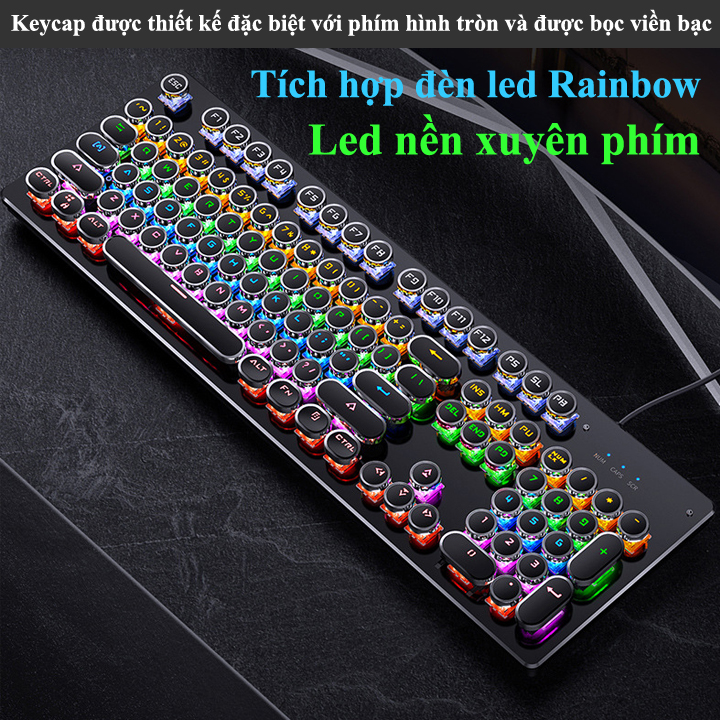 Bàn phím cơ YINDIAO ZK-4 NÚT TRÒN, 104 phím cơ tiêu chuẩn (LED rainbow, Blue Switch) - Hàng Chính Hãng