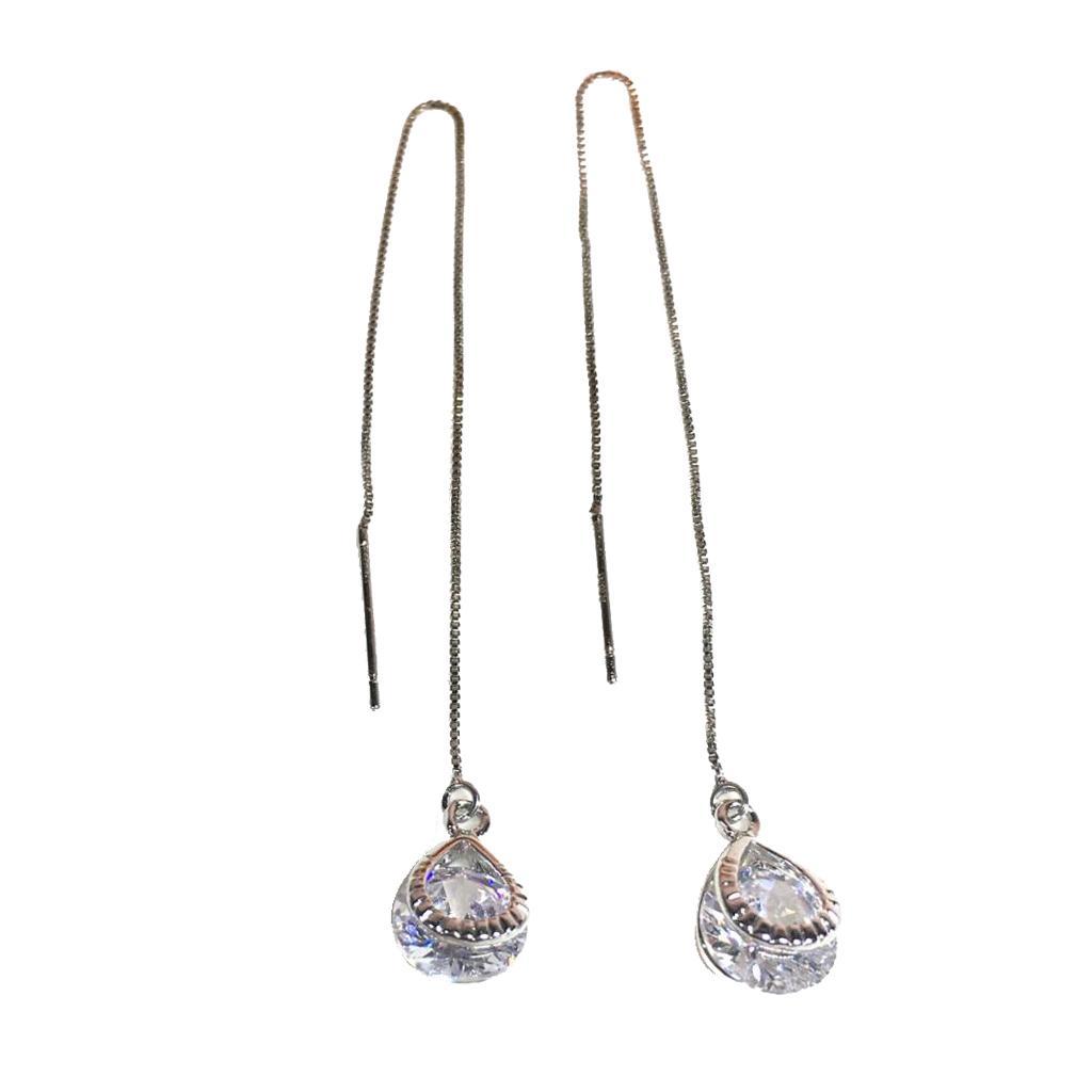 Silver Crystal Earrings Drops Earrings Long Chain Dangle Pendant Earrings