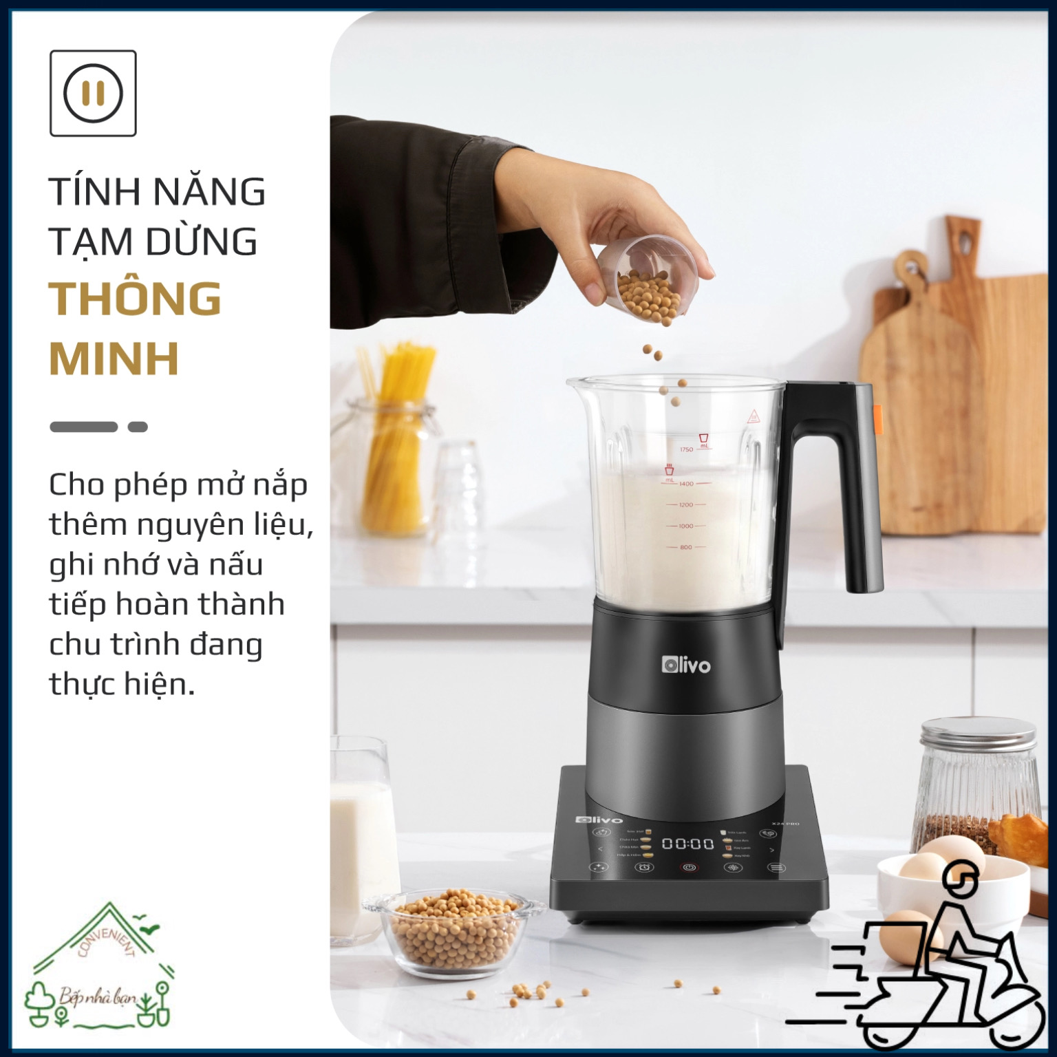 OLIVO X24 PRO Máy Làm Sữa Hạt Công Suất Lớn Nhất – Mở Nắp Bằng 1 Nút Bấm – Tạm Dừng 58s – Chống Khê Tuyệt Đối- Hàng Chính Hãng