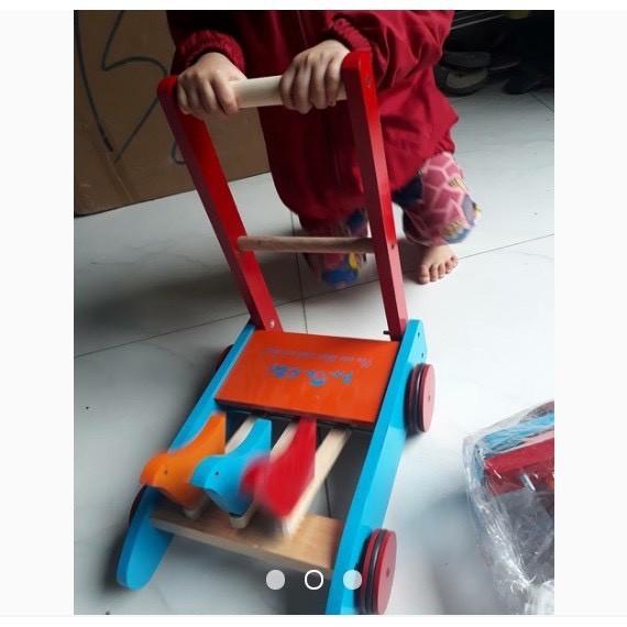 Xe tập đi 3 con chim bằng gỗ tự nhiên cho bé - xe tập đi con gà
