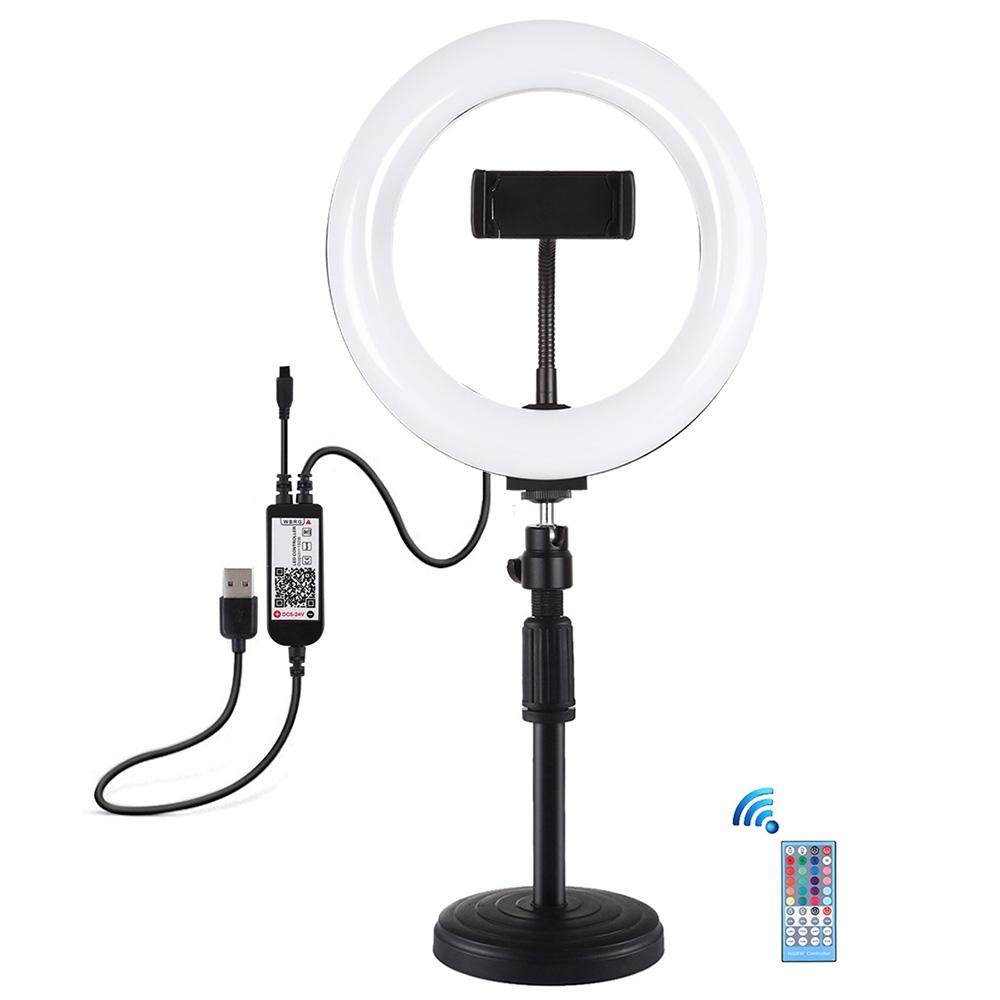 Đèn RGBW Ring Light Điều khiển từ xa có thể điều chỉnh độ sáng với giá đỡ điện thoại Bộ ánh sáng lấp đầy video selfie 7.9 inch