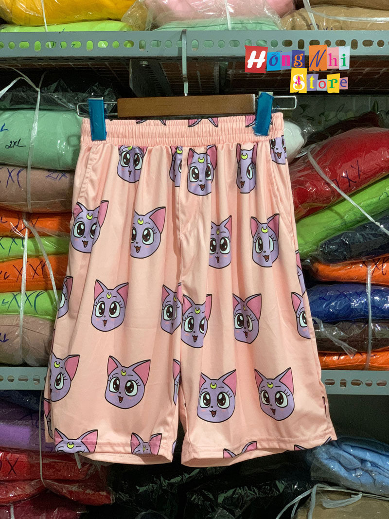 Quần Short Cartoon Unisex, Quần Đùi Hoạt Hình Loang Màu Phiên Bản Mới - MM