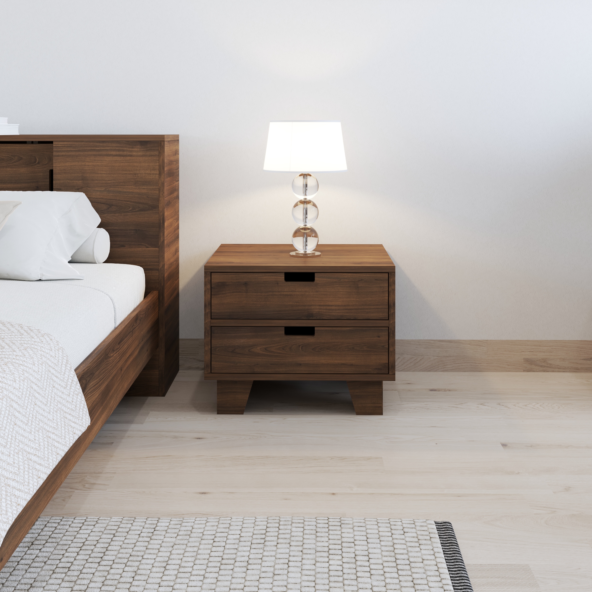 HAPPY FURNITURE , ALVA - Táp đầu giường 2 ngăn kéo , THK_226 , 50cm x 40cm x 40cm DxRxC