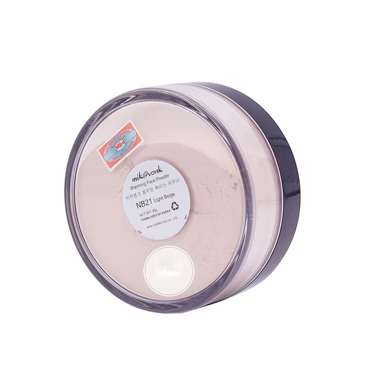 Phấn phủ bột kiềm dầu Mik@vonk Blooming Face Powder Hàn Quốc 30g NB21 # Light Beige Pearl tặng kèm móc khoá