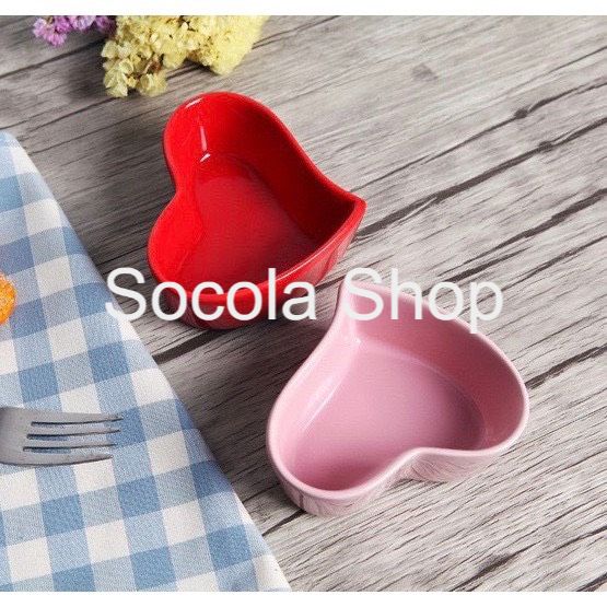 Chén Ăn Dặm Bằng Sứ Hình Trái Tim Méo Hồng 90ml