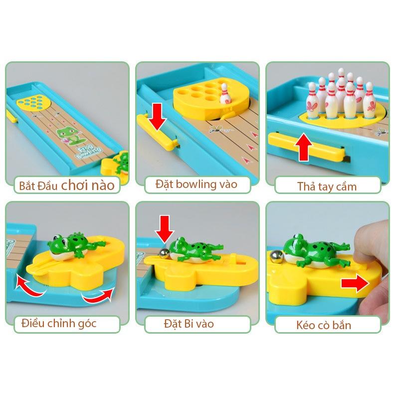Bộ đồ chơi Bowling ếch xanh vui nhộn cho bé. Rèn Luyện quan sát của trẻ, tính tập trung.