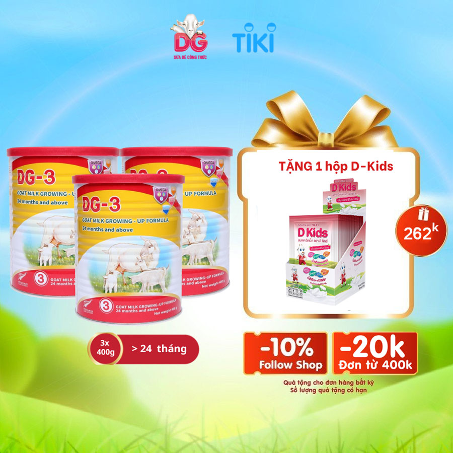 Combo 3 lon Sữa dê DG-3 400gr Tặng 1 hộp Viên sữa dê DKids