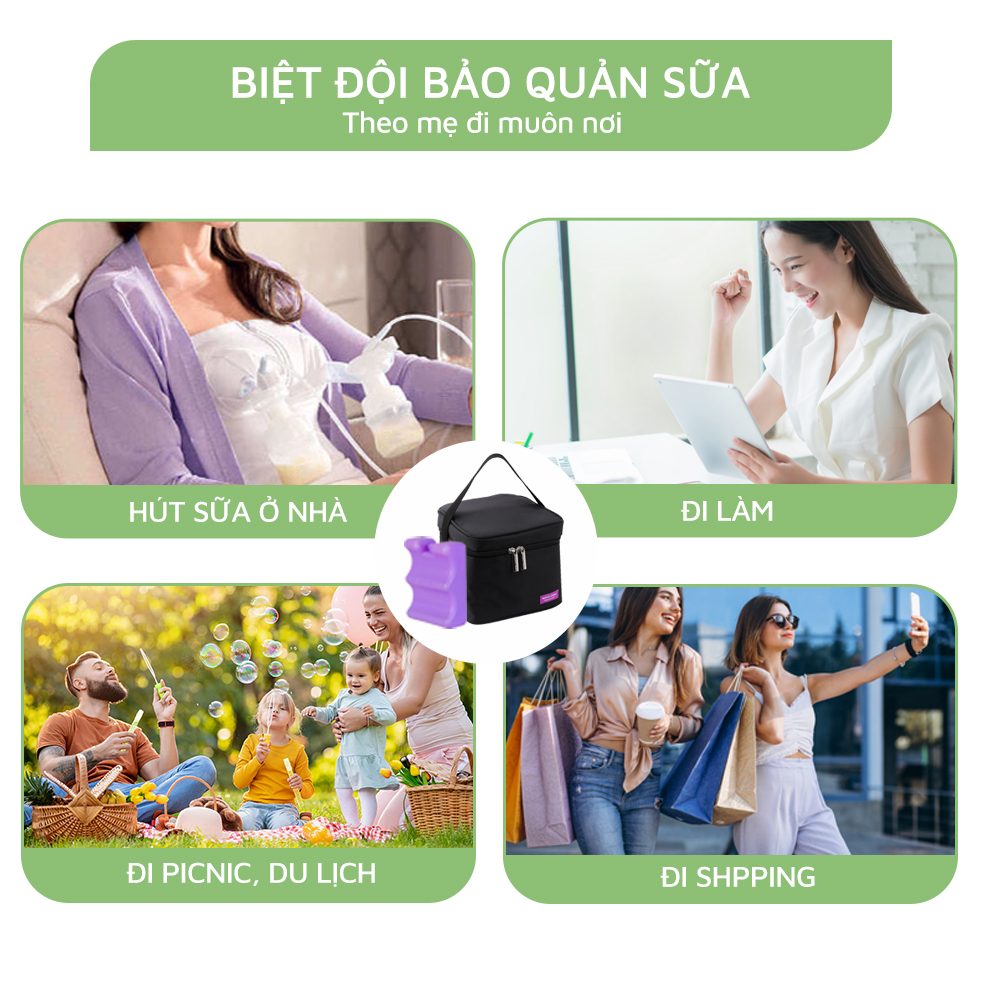 Trọn Bộ Giữ Lạnh Sữa Mẹ Mama’s Choice, Bảo Quản Sữa Mẹ, Đựng và Giữ Ấm Đồ Ăn Cho Bé, Chất Liệu Cao Cấp 4 Lớp Dày Dặn