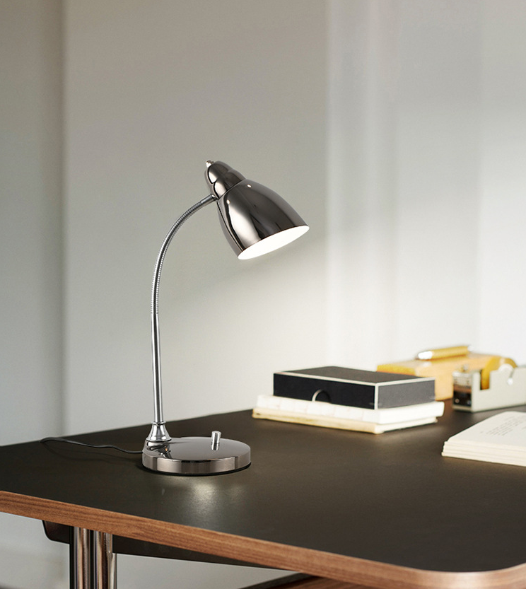 Đèn đọc sách để bàn Plating Black Metal Flexible Gooseneck Desk Lamp (Gồm bóng đèn)