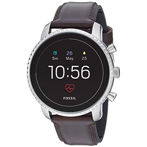 Fossil Mens Gen 4 Explorist HR Heart Rate Stainless Steel and Leather Touchscreen Smartwatch, Color Silver, Brown Model FTW4015