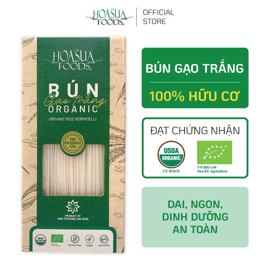 Bún gạo trắng hữu cơ HOA SUA FOODS 250g - dai, ngon, 100% hữu cơ