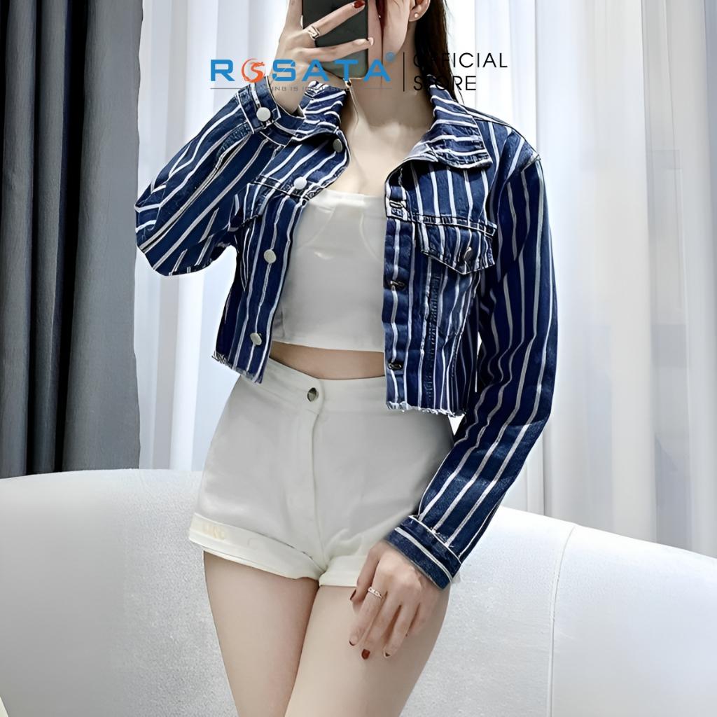 Áo Khoác Nữ Croptop Jean Dài Tay ROSATA K42 Cao Cấp Freesize Xuất Xứ Việt Nam