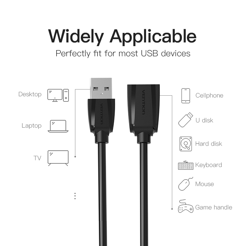 Cáp nối dài USB 3.0 Vention VAS-A45-B màu đen - Hàng chính hãng