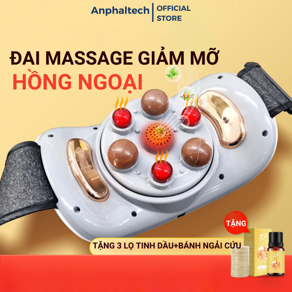 ￼Đai Massage Bụng Bi Đá Kết Hợp Hồng Ngoại Hỗ Trợ Giảm Mỡ Bụng Xoa Bóp Cổ Vai Gáy Lưng Đùi BH 1 năm - Podi92