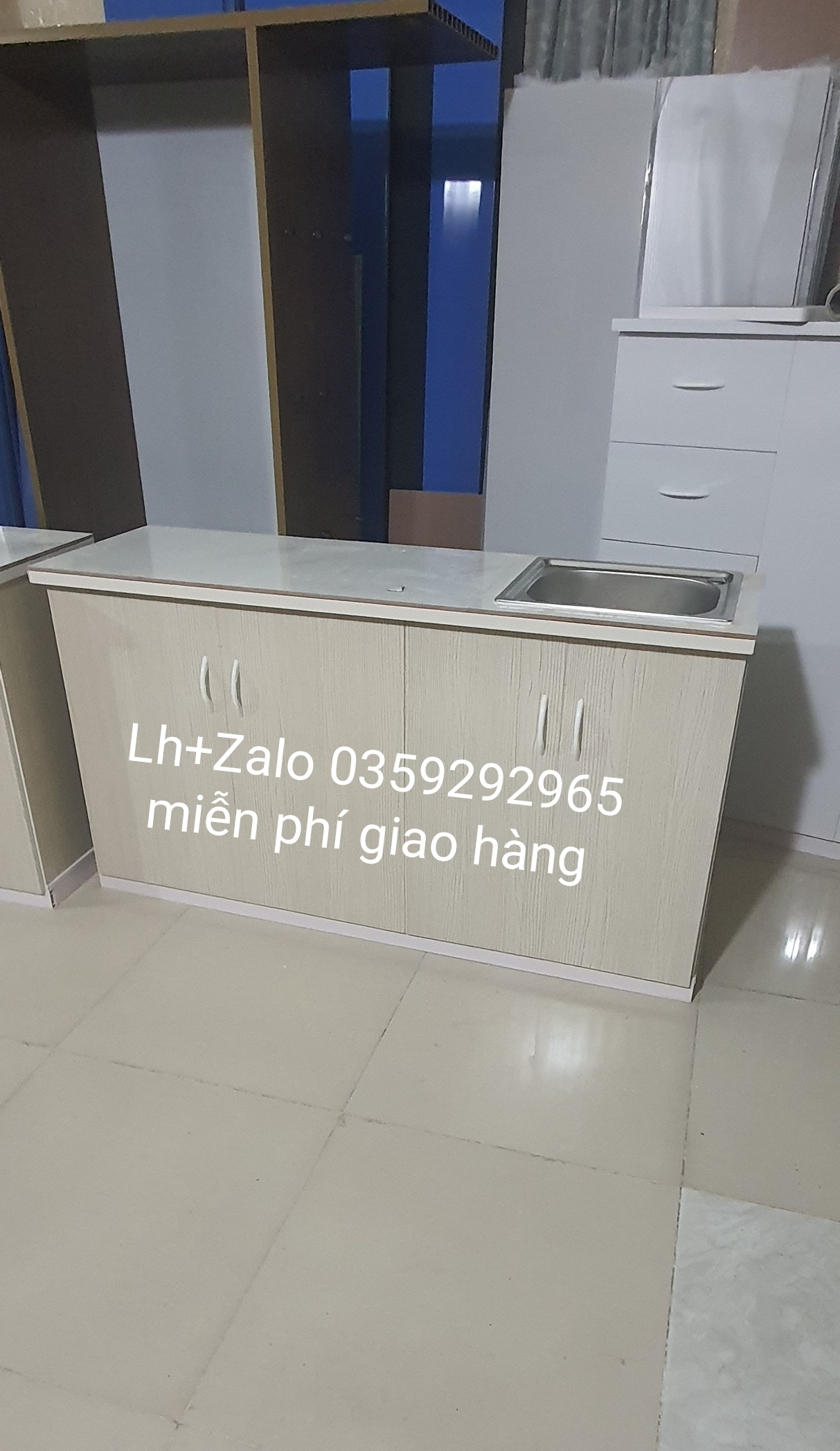 Tủ bếp mini nhựa đài Loan mặt gạch có chậu rửa