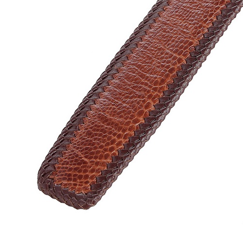 HJ4458-62-66-70 - Thắt lưng nam da đà điểu đan viền bản lớn màu đen, nâu đất, vàng bò, nâu đỏ