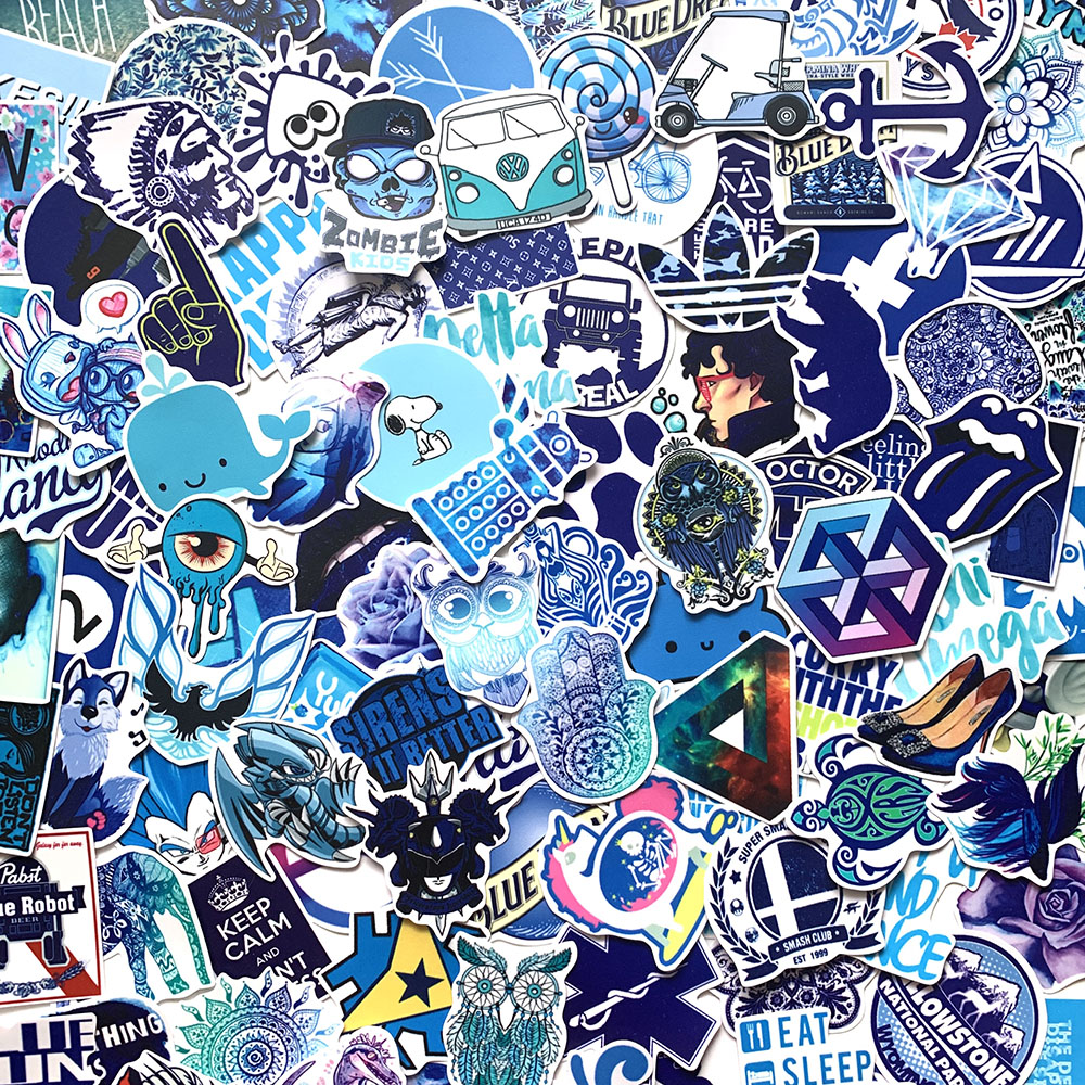 Bộ 50 Sticker Blue Hình Dán Decal Chất Lượng Cao Chống Nước Chủ Đề Màu Xanh Dương