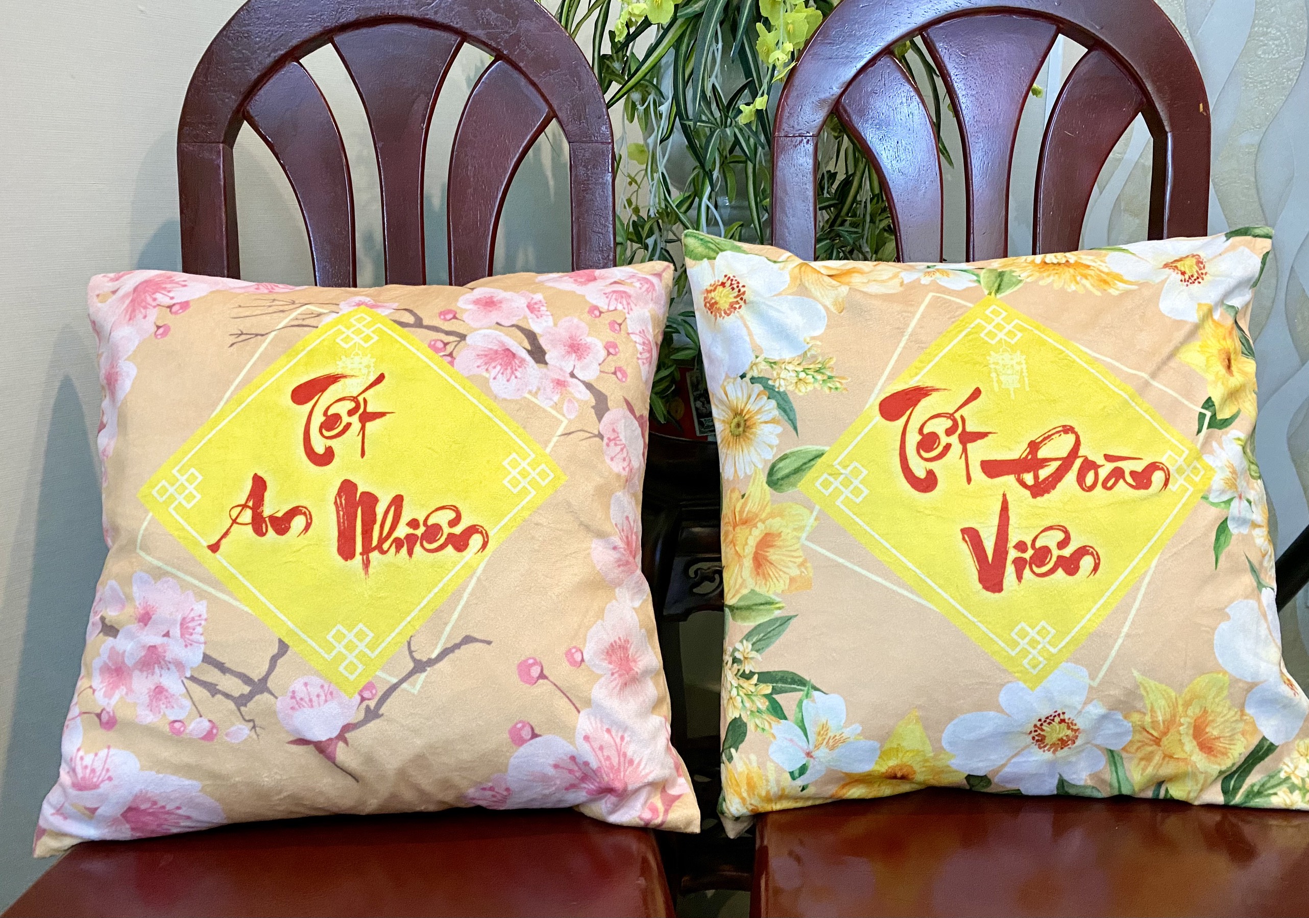 Set 2 Vỏ gối Tết An Nhiên - Tết Đoàn Viên 45-45cm