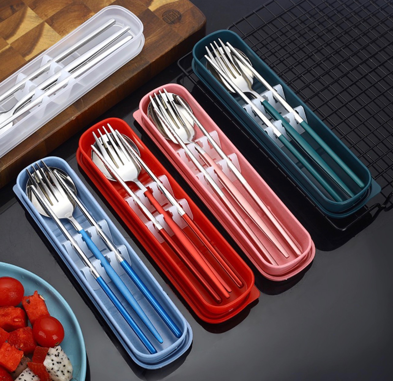Set 2/3 Món Muỗng Nĩa Bằng Thép Không Gỉ 304 Kèm Hộp Đựng Tiện Lợi
