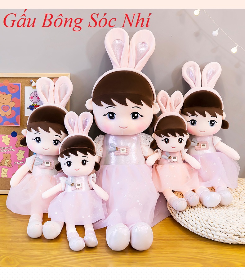 Gấu Bông Búp Bê Tai Thỏ Hàng Cao Cấp Quà Tặng Dễ Thương Cho Bé