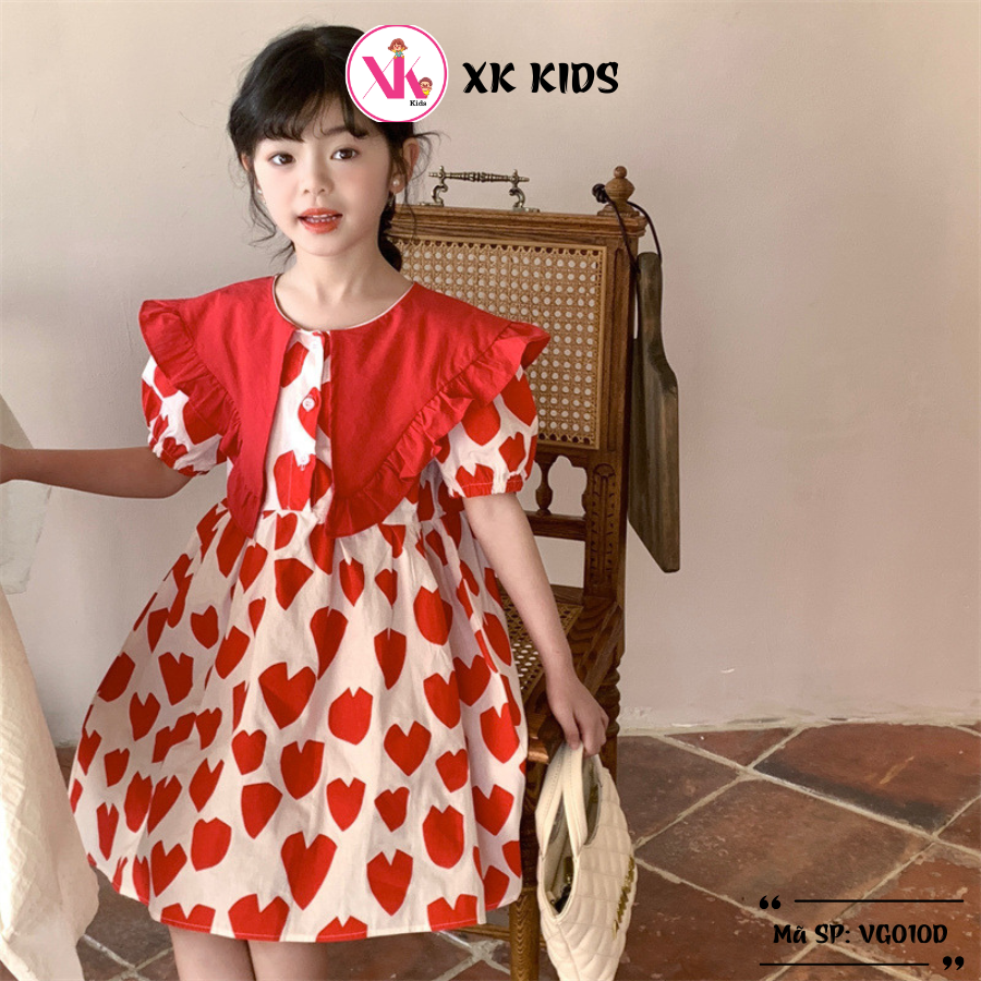 Váy thô bé gái hoạ tiết kute chất thô màu đỏ MIXI KIDS VG010D