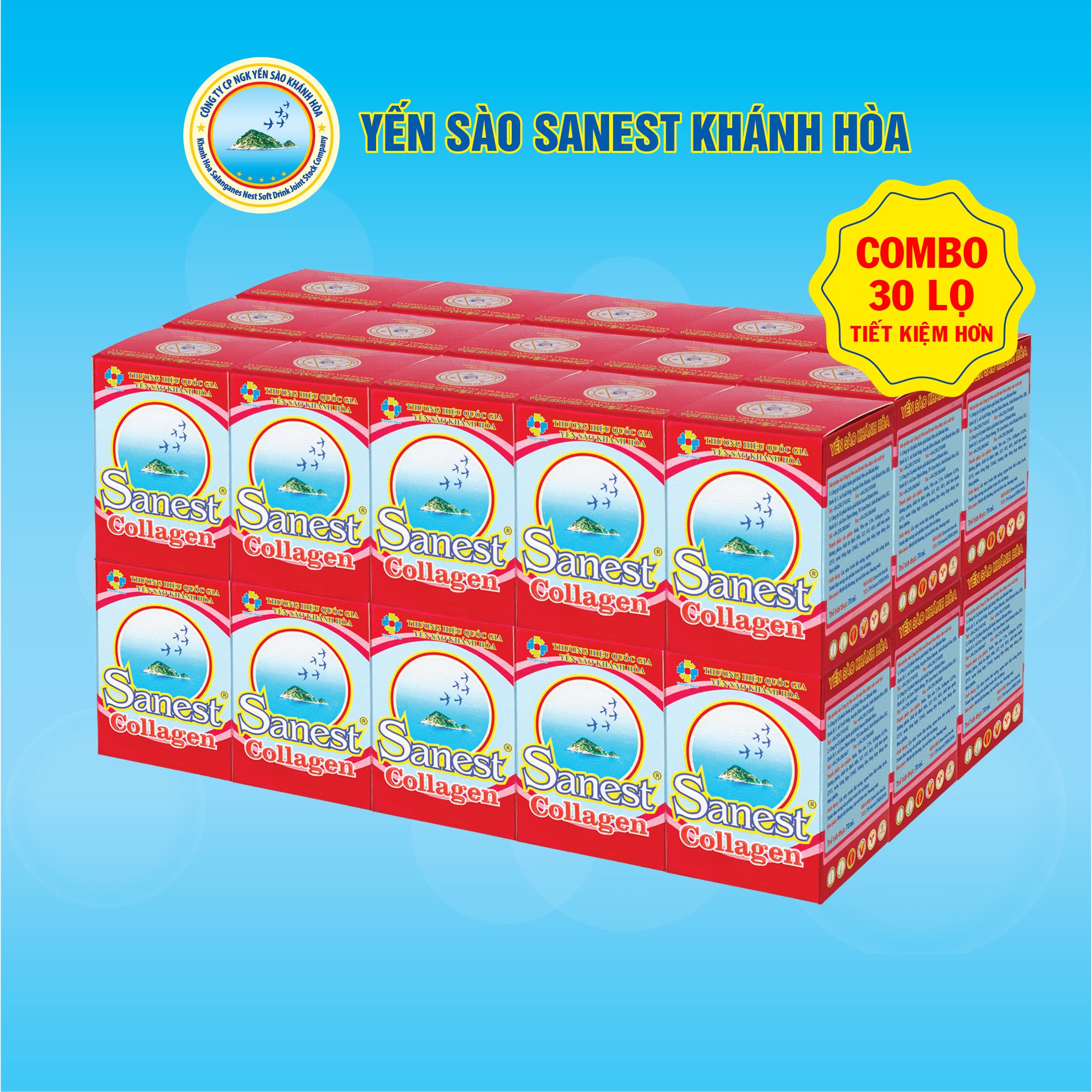 [Combo 30 lọ] Nước Yến sào Khánh Hòa Sanest Collagen đóng lọ 70ml - 770