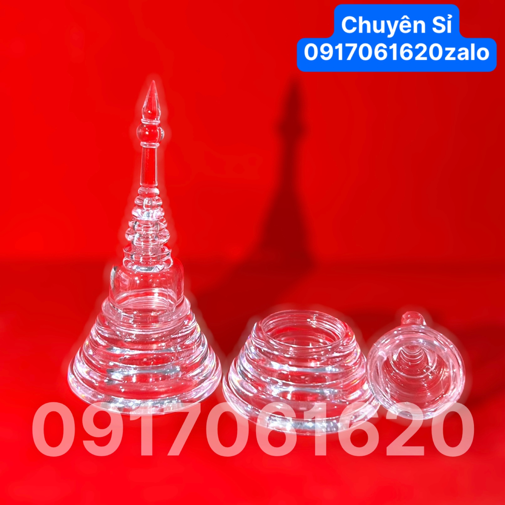 Tháp XÁ LỢI PHẬT GIÁO, Đựng Hạt Xá Lợi Đặt Bàn Thờ Phật Kiểu Hình Chữ A Chất Liệu Nhựa Thuỷ Tinh - Cao 9,5Cm