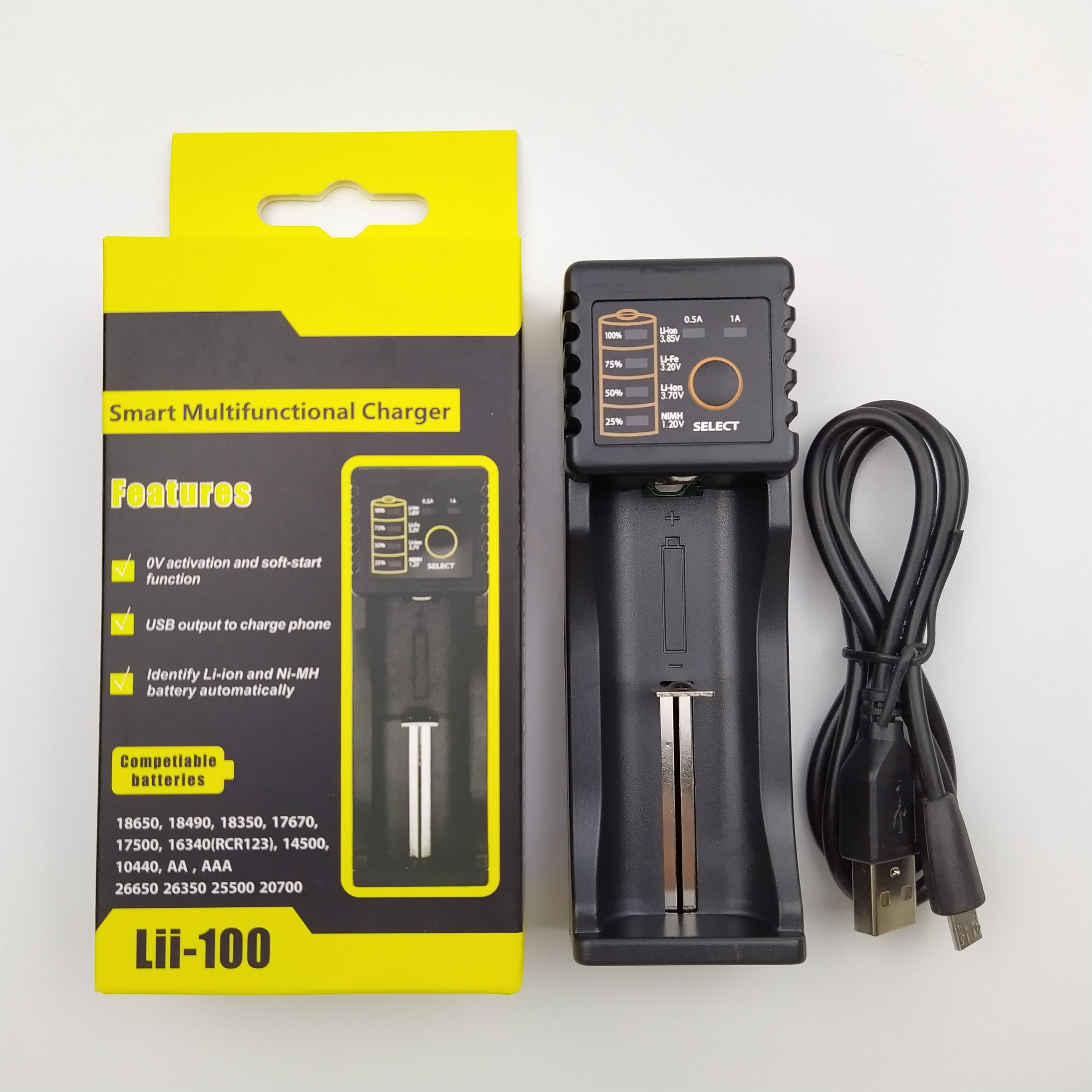 Bộ sạc pin đa năng Lii-100 USB Lii-100B cho pin AA AAA 18650 26650 14500 1.2V 3.2V 3.6V 3.7V 3.85V